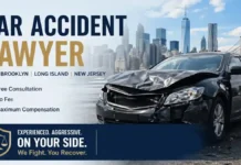 Best Traffic Accident Lawyers in NYC – Free Consultation Available Car accident lawyer NYC banner showing damaged car with Manhattan skyline and free consultation offer